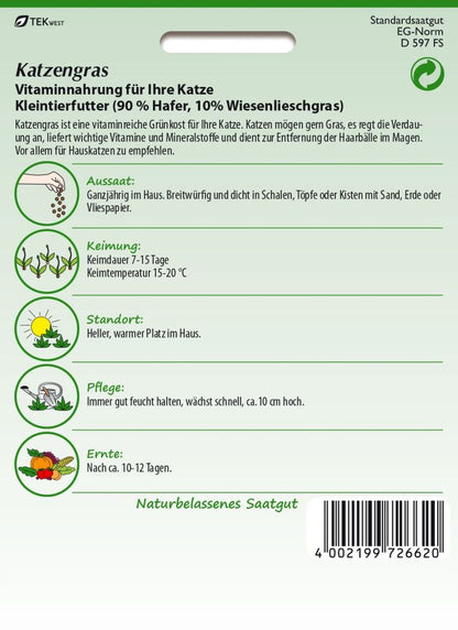 Rückseite der Verpackung des Saatgutes Katzengras der Firma Samen Pfann von ihrgartenberater.de
